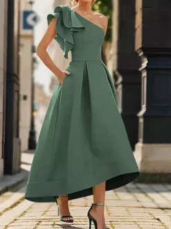 Bridal Mother Dress One-Shoulder Sleeveless Pleated Ankle-Length A-Line Wedding Guest Dresses