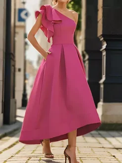 Bridal Mother Dress One-Shoulder Sleeveless Pleated Ankle-Length A-Line Wedding Guest Dresses