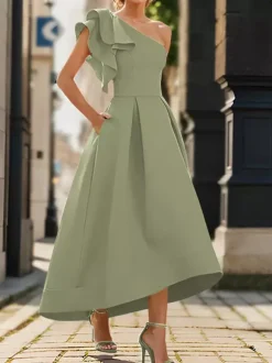 Bridal Mother Dress One-Shoulder Sleeveless Pleated Ankle-Length A-Line Wedding Guest Dresses