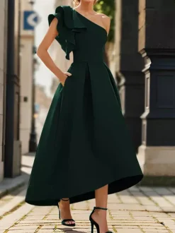 Bridal Mother Dress One-Shoulder Sleeveless Pleated Ankle-Length A-Line Wedding Guest Dresses