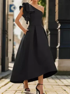 Bridal Mother Dress One-Shoulder Sleeveless Pleated Ankle-Length A-Line Wedding Guest Dresses