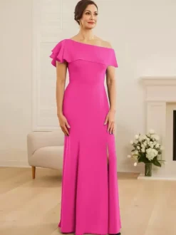Bridal Mother Dress One-Shoulder Short Sleeves Mermaid Ruffles Wedding Guest Dresses