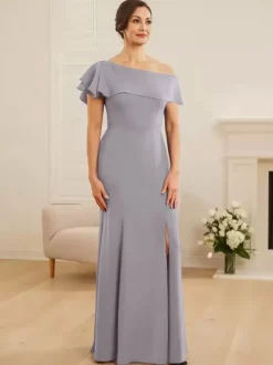 Bridal Mother Dress One-Shoulder Short Sleeves Mermaid Ruffles Wedding Guest Dresses