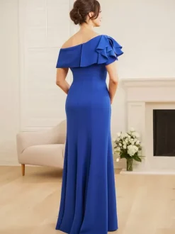 Bridal Mother Dress One-Shoulder Short Sleeves Mermaid Ruffles Wedding Guest Dresses