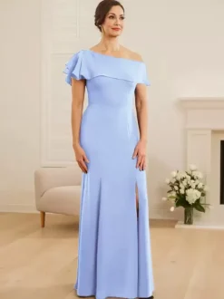 Bridal Mother Dress One-Shoulder Short Sleeves Mermaid Ruffles Wedding Guest Dresses