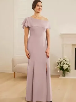 Bridal Mother Dress One-Shoulder Short Sleeves Mermaid Ruffles Wedding Guest Dresses