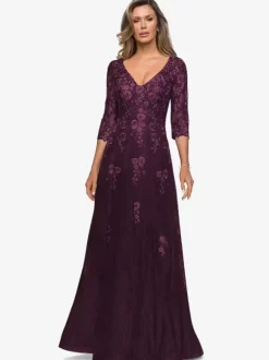 Bridal Mother Dress V-Neck Half Sleeves A-Line Lace Guest Dresses For Wedding
