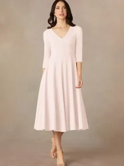 Bridal Mother Dress V-Neck 3/4 Length Sleeves A-Line Guest Dresses For Wedding