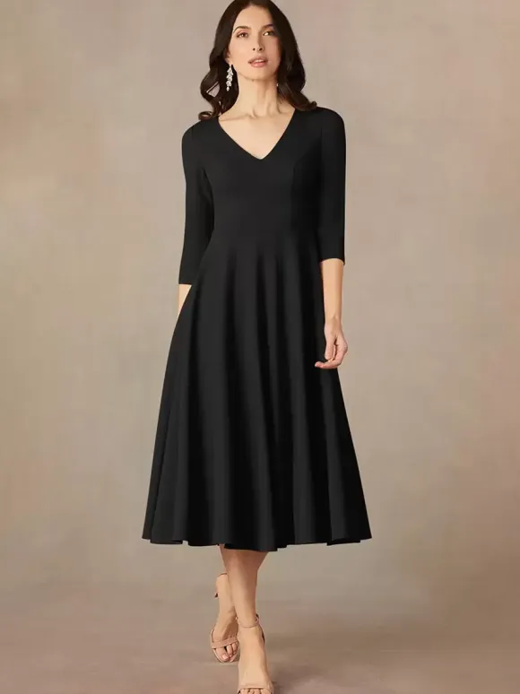 Bridal Mother Dress V-Neck 3/4 Length Sleeves A-Line Guest Dresses For Wedding