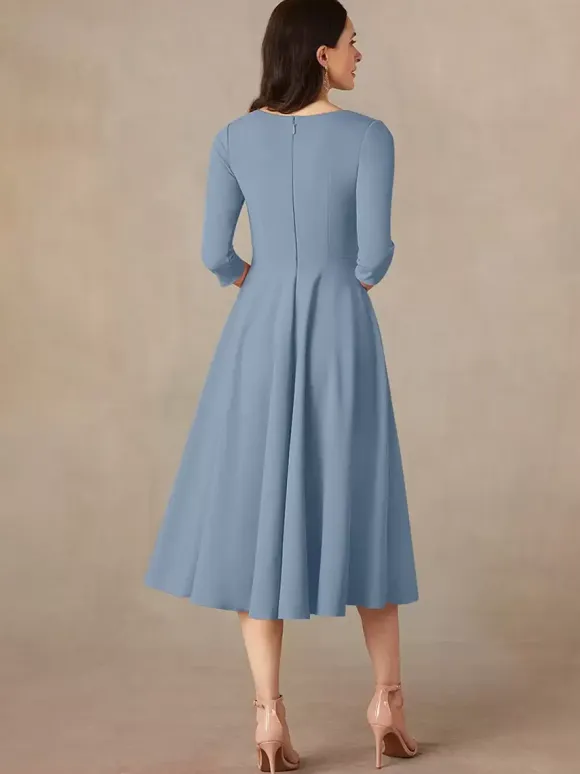 Bridal Mother Dress V-Neck 3/4 Length Sleeves A-Line Guest Dresses For Wedding