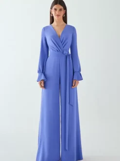 Bridal Mother Dress V-Neck Long Sleeves Jumpsuit Bows Floor-Length Wedding Guest Dresses
