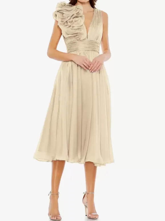Bridal Mother Dress V-Neck Sleeveless A-Line Pleated Knee-Length Guest Dresses For Wedding
