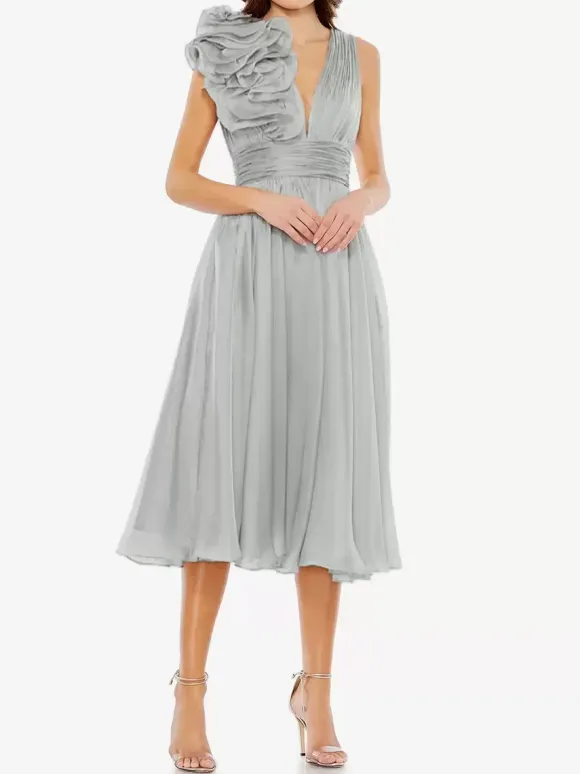 Bridal Mother Dress V-Neck Sleeveless A-Line Pleated Knee-Length Guest Dresses For Wedding