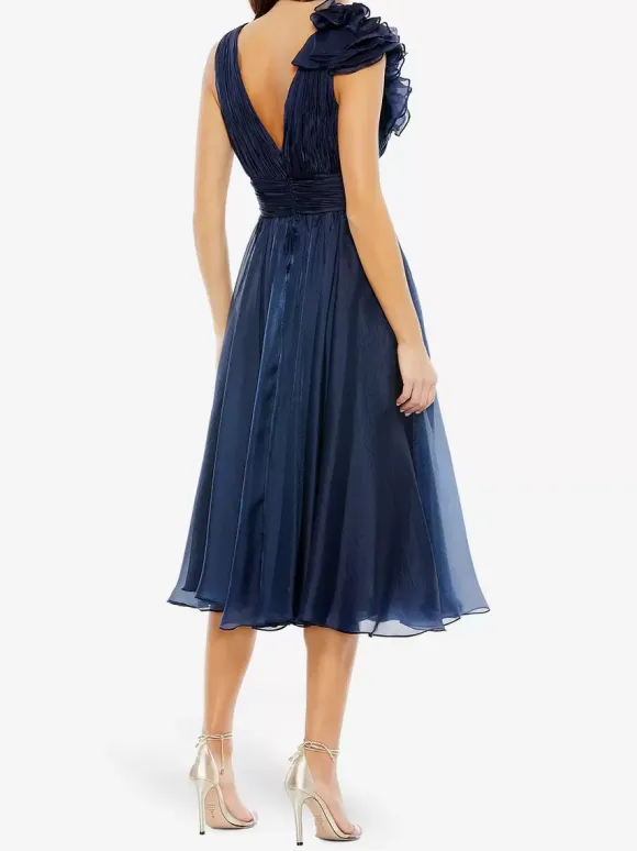 Bridal Mother Dress V-Neck Sleeveless A-Line Pleated Knee-Length Guest Dresses For Wedding