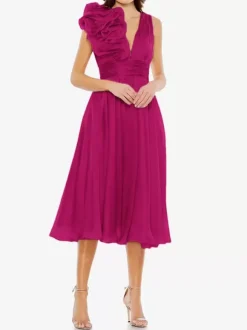 Bridal Mother Dress V-Neck Sleeveless A-Line Pleated Knee-Length Guest Dresses For Wedding