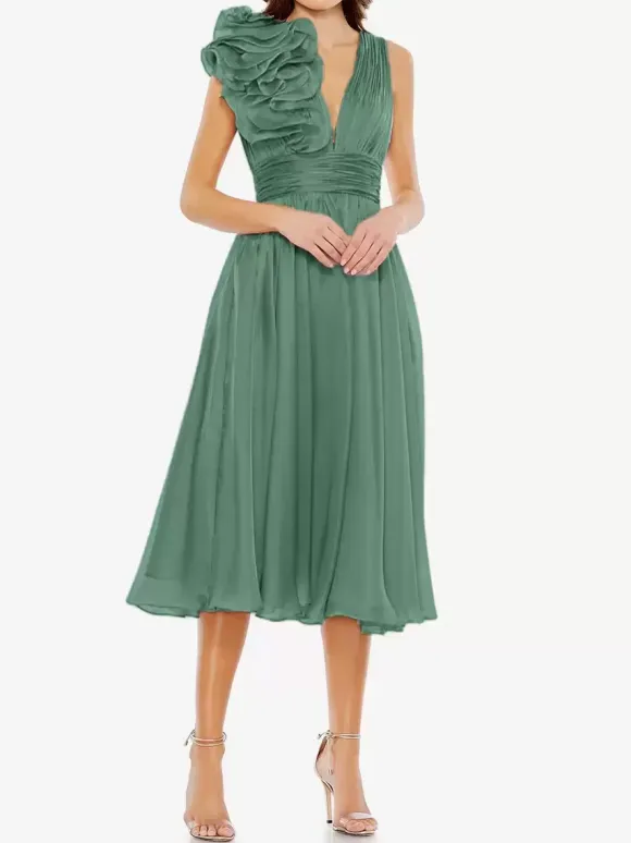 Bridal Mother Dress V-Neck Sleeveless A-Line Pleated Knee-Length Guest Dresses For Wedding