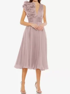 Bridal Mother Dress V-Neck Sleeveless A-Line Pleated Knee-Length Guest Dresses For Wedding