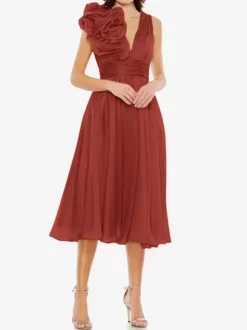 Bridal Mother Dress V-Neck Sleeveless A-Line Pleated Knee-Length Guest Dresses For Wedding