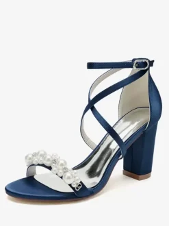Bridal Sandals White Satin Chic Open Toe Rhinestones Wedding Sandals