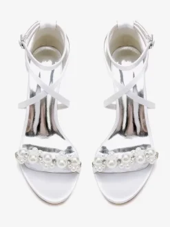 Bridal Sandals White Satin Chic Open Toe Rhinestones Wedding Sandals