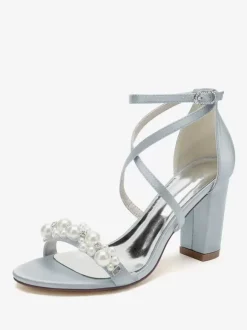 Bridal Sandals White Satin Chic Open Toe Rhinestones Wedding Sandals