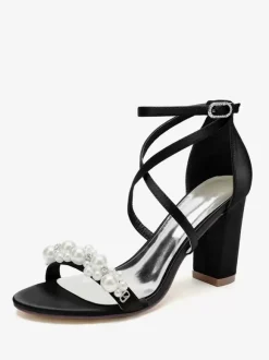 Bridal Sandals White Satin Chic Open Toe Rhinestones Wedding Sandals