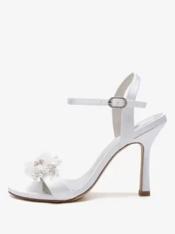 Bridal Sandals White Satin Fashion Open Toe Metal Details Wedding Sandals