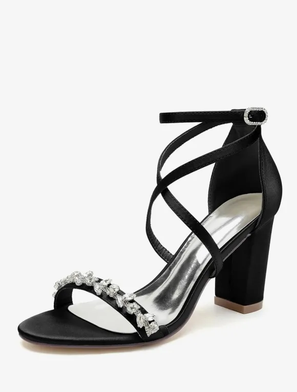 Bridal Sandals White Satin Sexy Open Toe Rhinestones Wedding Sandals