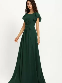 Bridesmaid Dress A-Line Floor-Length Zipper Chiffon Wedding Party Dress