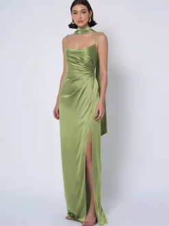 Bridesmaid Dress Satin Fabric Ball Gown Floor-Length Wedding Party Dress