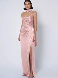 Bridesmaid Dress Satin Fabric Ball Gown Floor-Length Wedding Party Dress