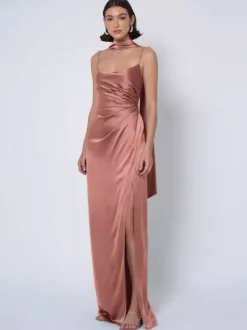 Bridesmaid Dress Satin Fabric Ball Gown Floor-Length Wedding Party Dress