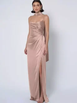 Bridesmaid Dress Satin Fabric Ball Gown Floor-Length Wedding Party Dress