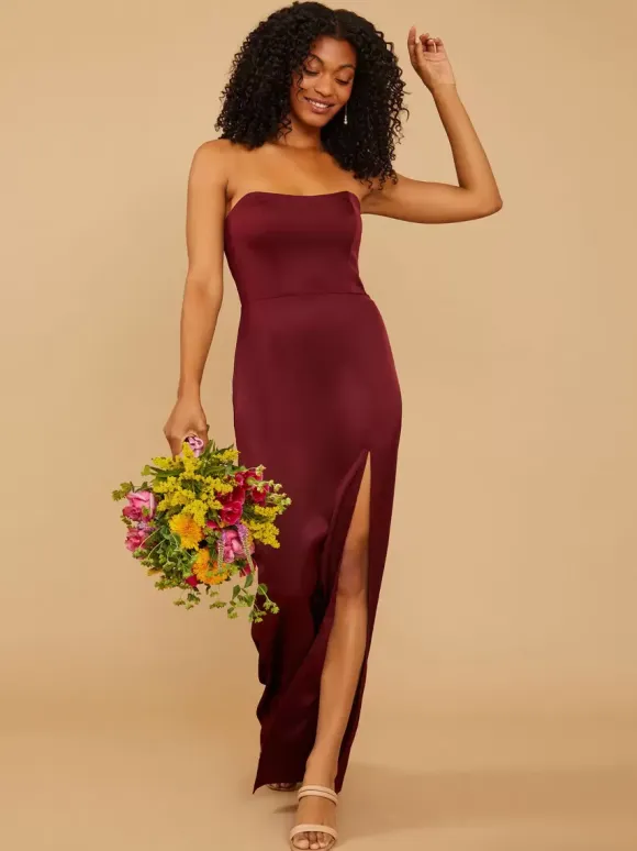 Bridesmaid Dress Satin Fabric Sheath Floor-Length Wedding Party Dress