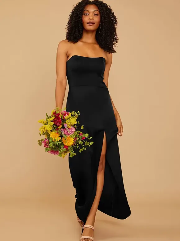 Bridesmaid Dress Satin Fabric Sheath Floor-Length Wedding Party Dress