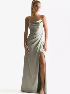 Bridesmaid Dress Sheath Floor-Length Zipper Satin Fabric Wedding Party Dress