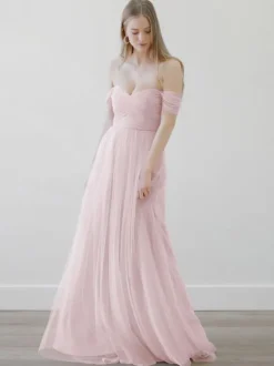Bridesmaid Dresses A-Line Floor-Length Zipper Tulle Wedding Party Dress