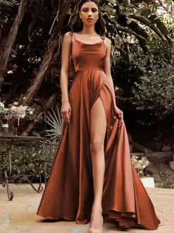 Bridesmaid Dresses A-Line Floor-Length Zipper Satin Fabric Wedding Party Dress