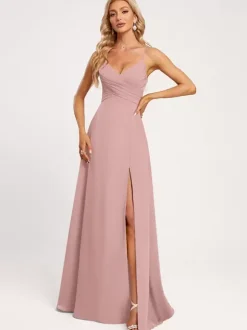Bridesmaid Dresses A-Line Floor-Length Lace-up Chiffon Wedding Party Dress