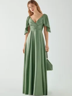 Bridesmaid Dresses A-Line Floor-Length Zipper Elastic Silk Like Satin Wedding Party Dress