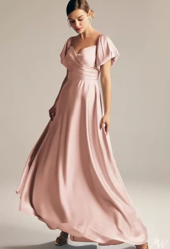 Bridesmaid Dresses A-Line Floor-Length Zipper Satin Fabric Prom Dress