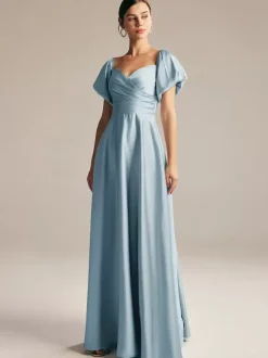 Bridesmaid Dresses A-Line Floor-Length Zipper Satin Fabric Prom Dress