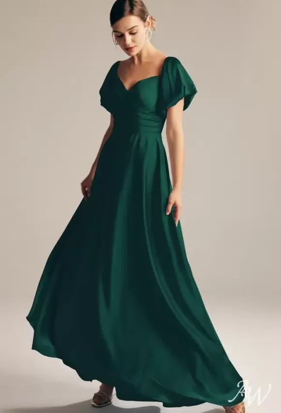 Bridesmaid Dresses A-Line Floor-Length Zipper Satin Fabric Prom Dress