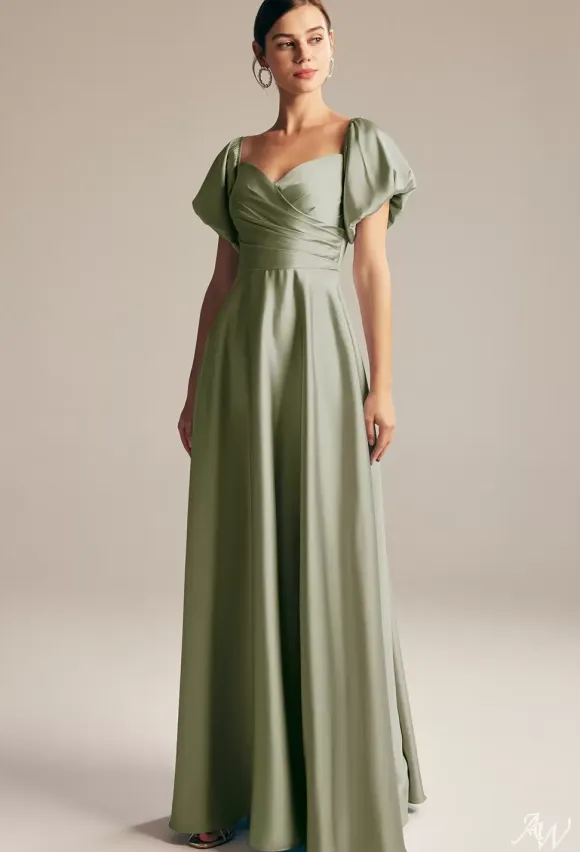 Bridesmaid Dresses A-Line Floor-Length Zipper Satin Fabric Prom Dress