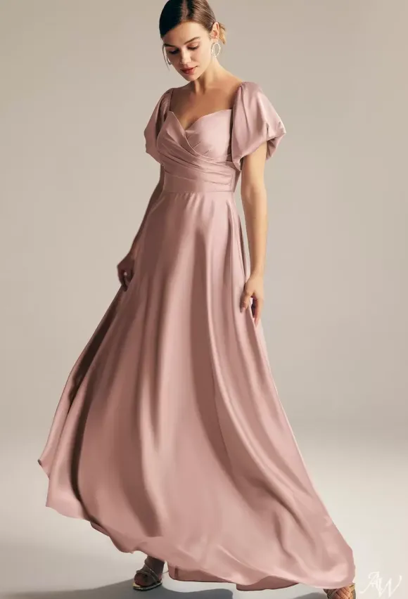 Bridesmaid Dresses A-Line Floor-Length Zipper Satin Fabric Prom Dress