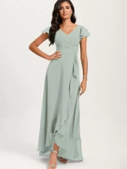 Bridesmaid Dresses Ball Gown Floor-Length Zipper Chiffon Wedding Party Dress