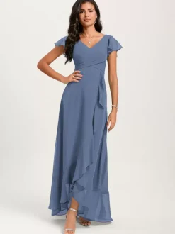 Bridesmaid Dresses Ball Gown Floor-Length Zipper Chiffon Wedding Party Dress