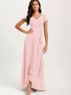 Bridesmaid Dresses Ball Gown Floor-Length Zipper Chiffon Wedding Party Dress