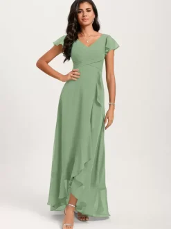 Bridesmaid Dresses Ball Gown Floor-Length Zipper Chiffon Wedding Party Dress