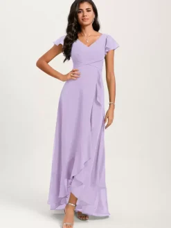 Bridesmaid Dresses Ball Gown Floor-Length Zipper Chiffon Wedding Party Dress